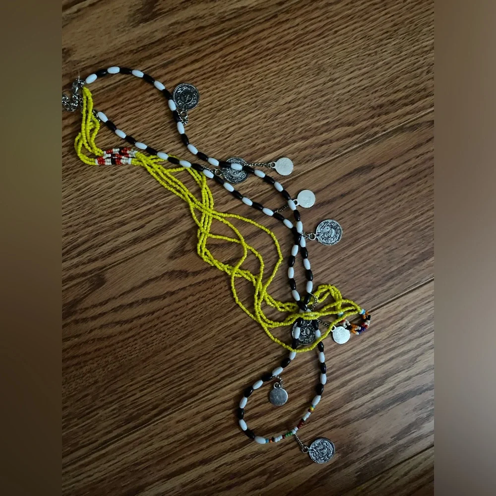 FREE PEOPLE BOHO BOHEMIAN BEADS LAYERED NECKLACE WITH MEDALLIONS